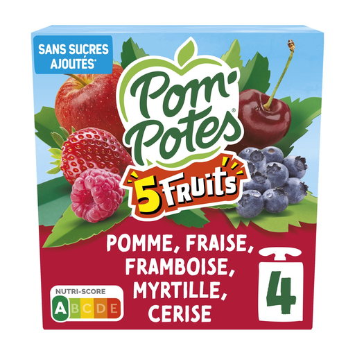 [3021761202974] POM'POTES 5 Red Fruits Apple, Cherry, Strawberry, Raspberry, Blueberry Compote 4 x 90g