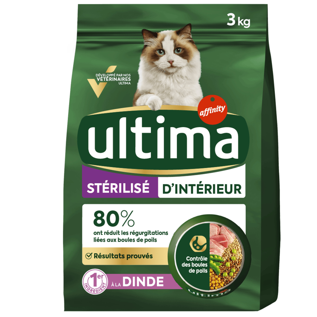 ULTIMA Croquettes à la dinde pour chat d'intérieur stérilisé 3 kg