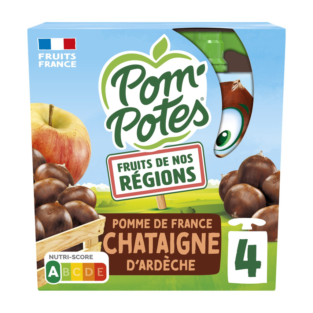 POM'POTES Compote Fruits de nos régions pomme châtaigne d'Ardèche 4 gourdes de 90 g