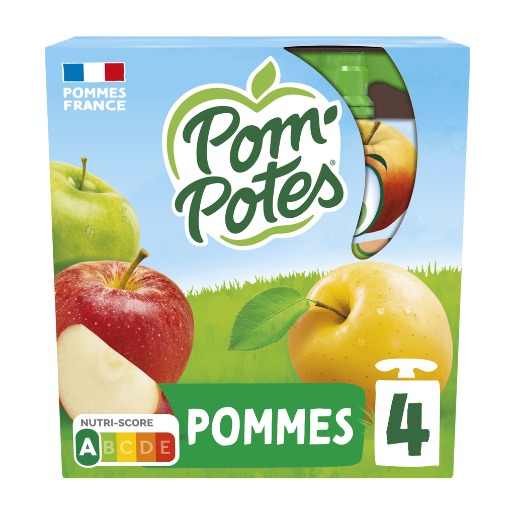 POM'POTES Compote pomme nature 4 gourdes de 90 g
