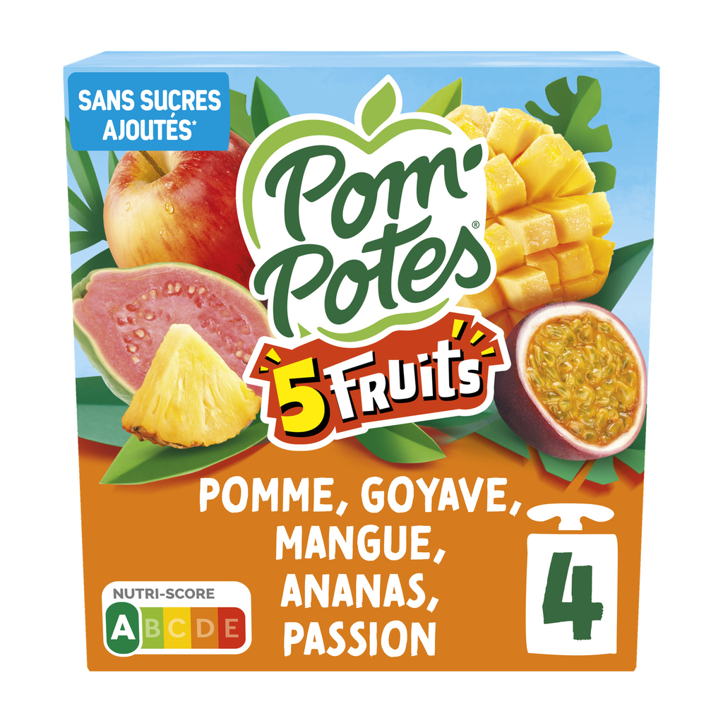 POM'POTES Spécialité de fruits pomme goyave mangue ananas passion 4x90g