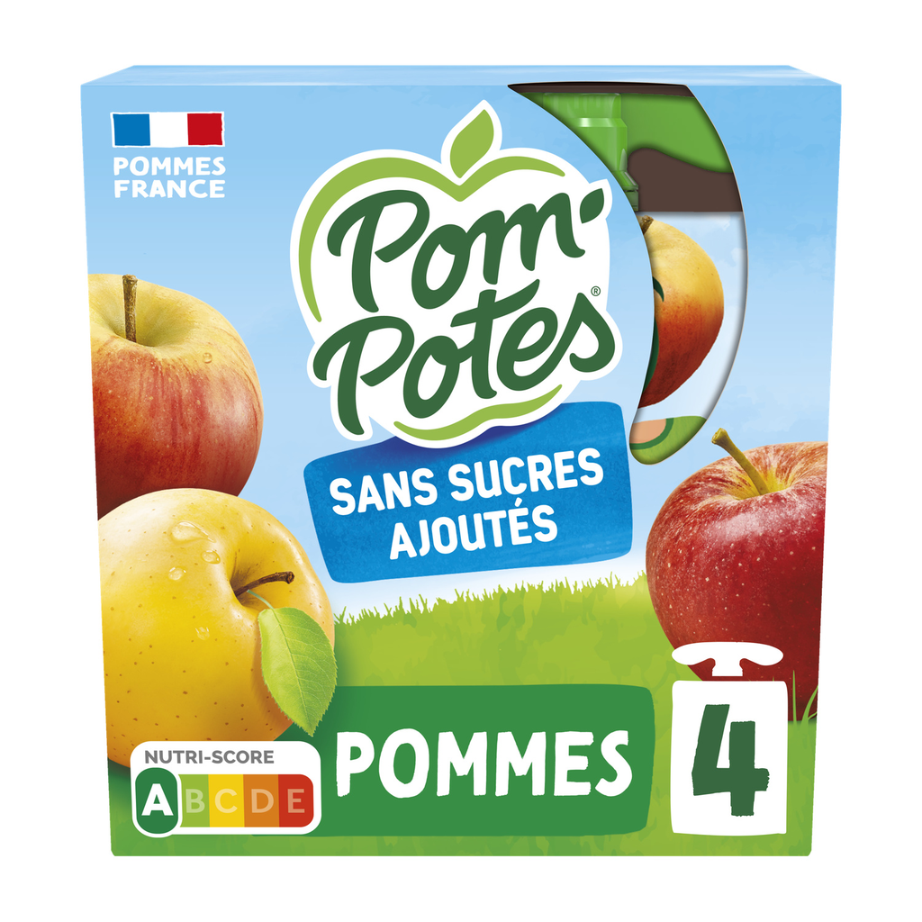 POM'POTES Dessert fruitier Gourdes Sans Sucres Ajoutés Pomme Nature 4x90g