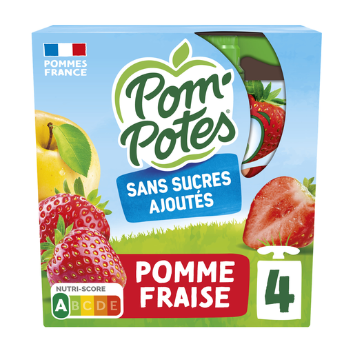 [3021761206811] POM'POTES Fruit Dessert Pouches No Added Sugar Apple Strawberry 4x90g