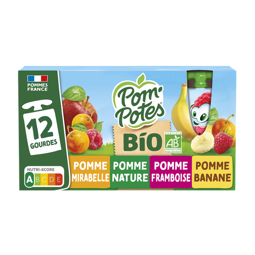 [3021762412174] POM'POTES Organic Fruit Dessert Pouches Assortment 12 x 90 g