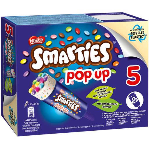 [8436575294902] SMARTIES Glaces vanille bonbons chocolat lait POP UP 52 g