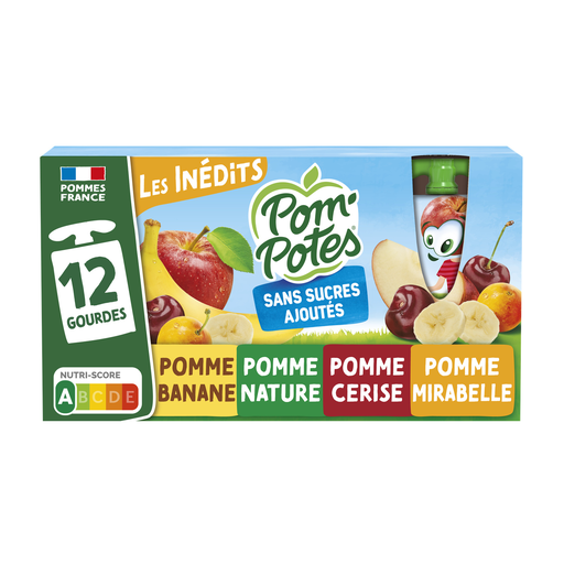 [3021762412471] POM'POTES Dessert fruitier Gourdes Sans Sucres Ajoutés Les Inédits 12 x 90 g