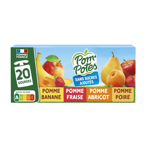 [3021762420094] POM'POTES Fruit Dessert Pouches Assortment Apple, Pear, Apricot, Strawberry, Banana 20 x 90 g