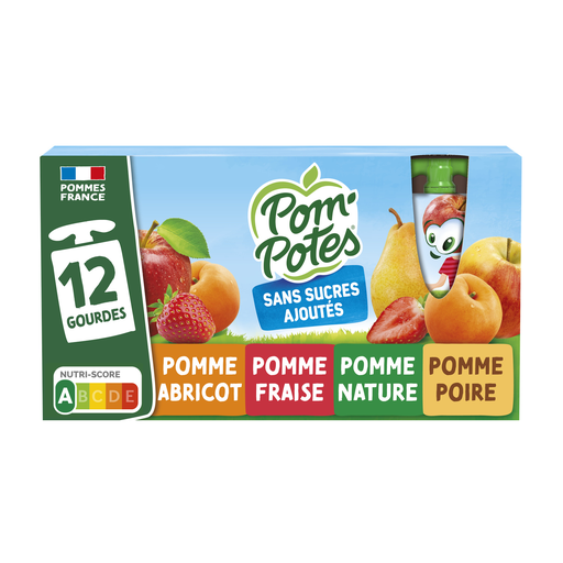 [3021762512171] POM'POTES Apple, Apple Strawberry, Apple Pear, Apple Apricot Compotes 12 x 90 g