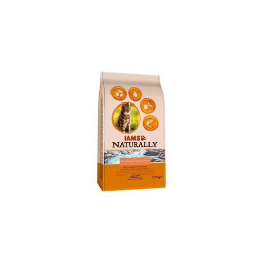 [8710255135144] IAMS CHAT Iams Naturally Croquette Saumon Atlantique Nord + Riz 2,7 kg