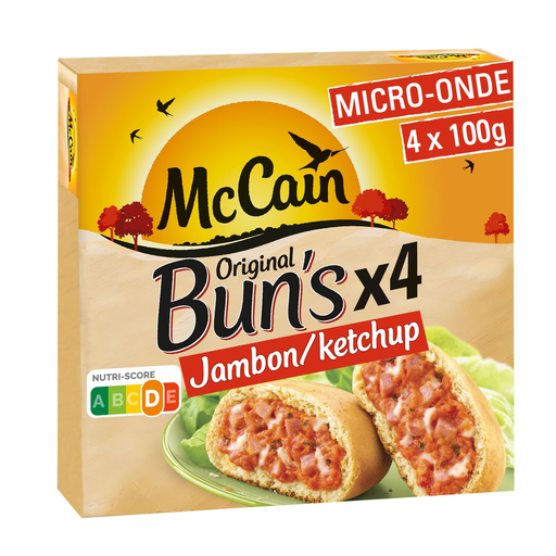 [8710438105612] MCCAIN Bun's au jambon et ketchup 4 pièces 100 g