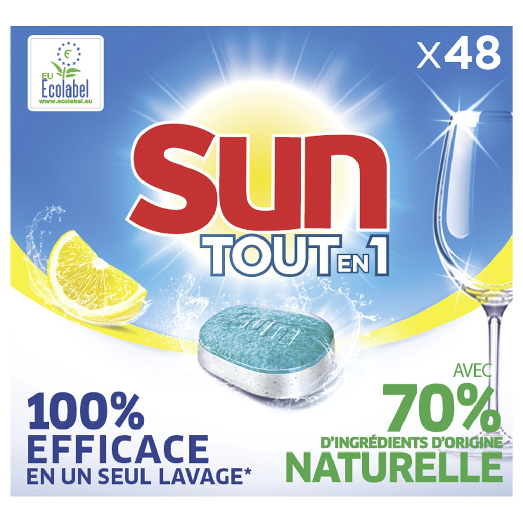 SUN Dishwasher Tablets Lemon Scent All In 1, box of 48 tablets