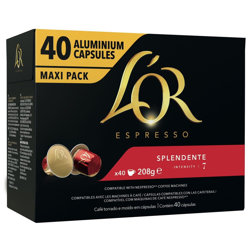 L'OR ESPRESSO Coffee capsules Compatible Splendente intensity 7, box of 40 capsules
