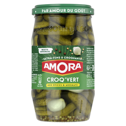 [8711200460786] AMORA Cornichons extra finos com 6 especiarias e ervas Croqvert 380 g