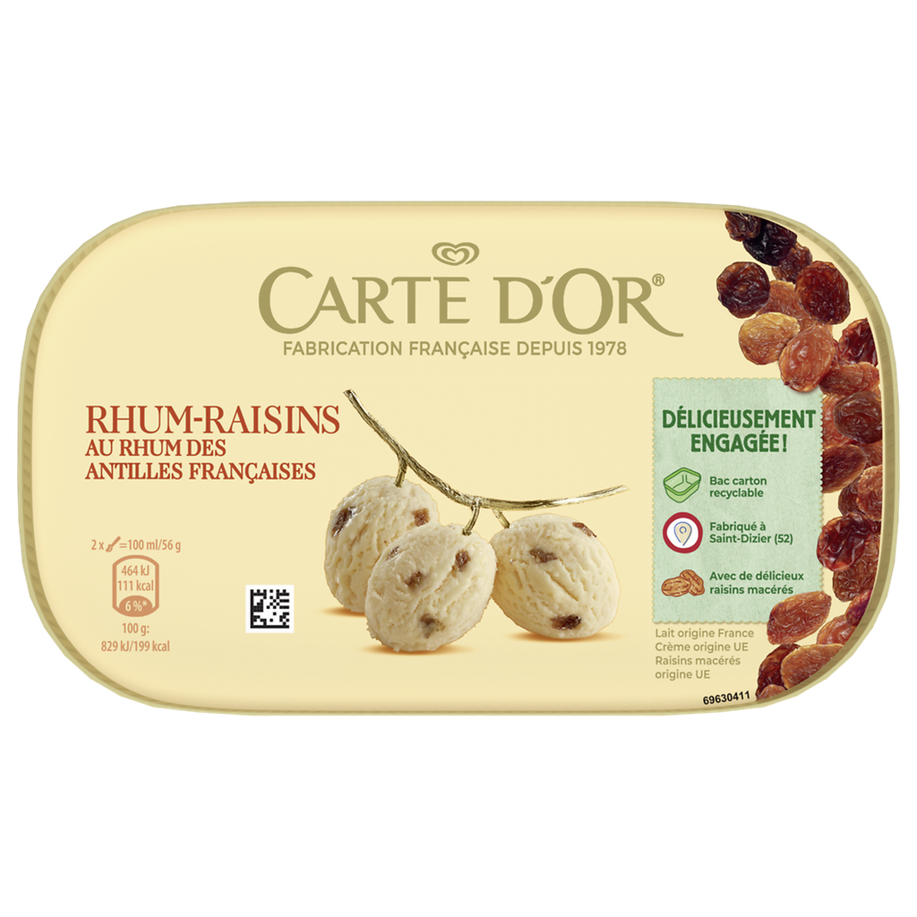 CARTE D'OR Crème glacée rhum/raisins 506 g