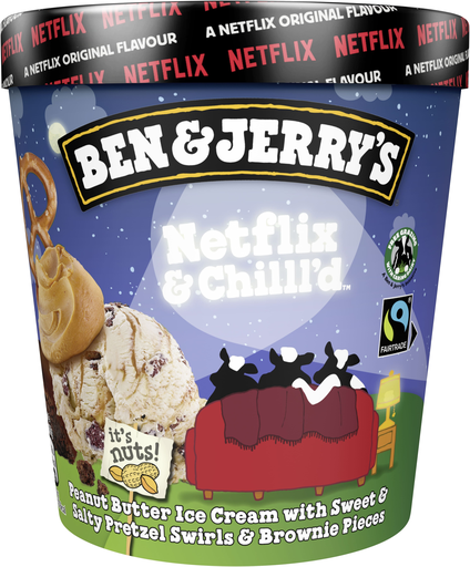 [8711327386334] BEN & JERRY'S Glace Netflix & Chilll'd Beurre de Cacahuètes Brownie et Bretzel 405 g