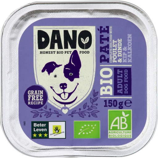 [8714265975912] DANO Paté para cães bio frango e peru 150 g