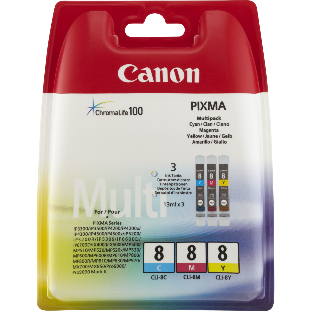 CANON Pack of 3 CLI-8 Cyan/Magenta/Yellow Ink Cartridges