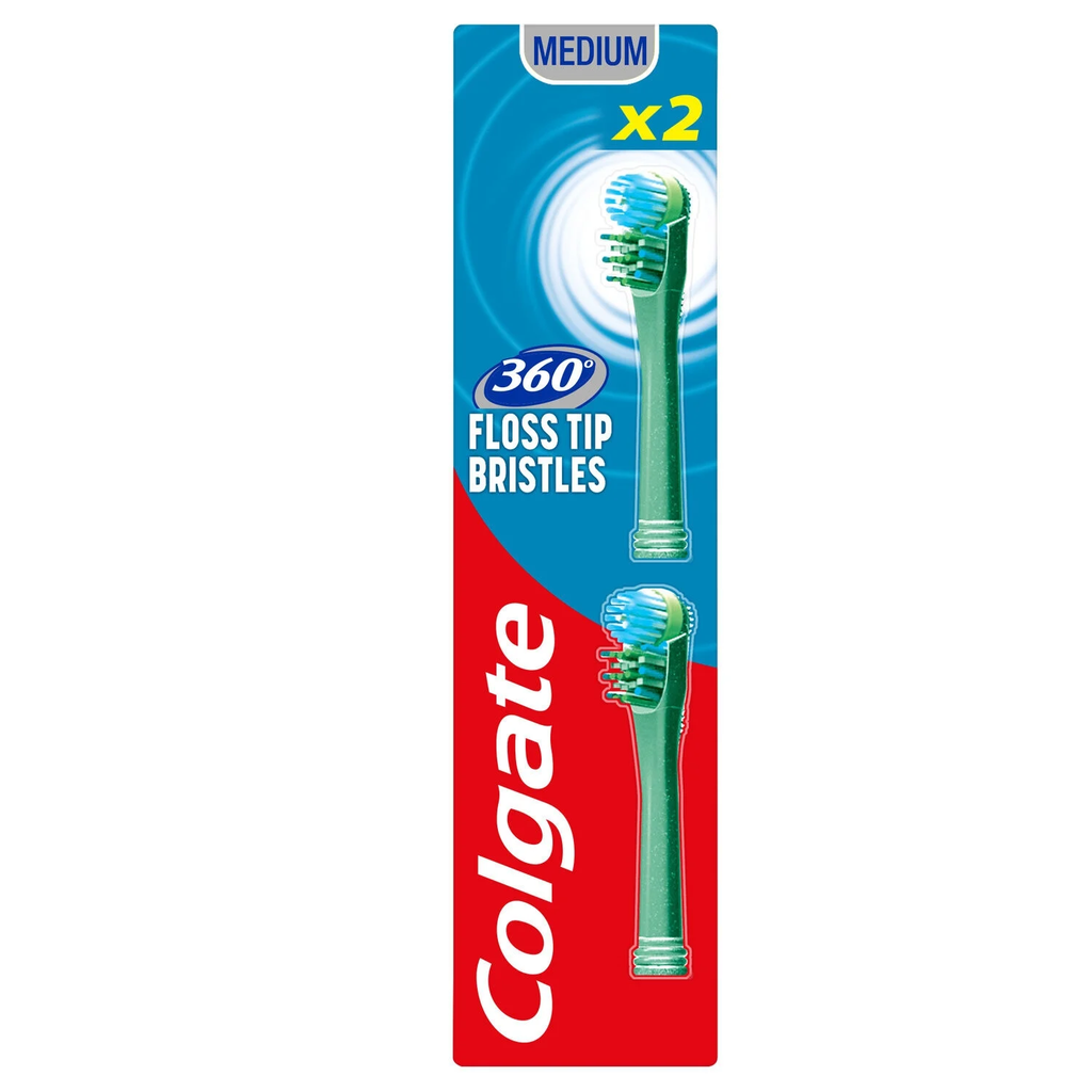 COLGATE Cabeças de substituição para escova elétrica a pilhas 360° medium, lote de 2 peças