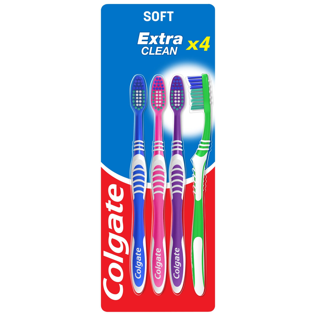 COLGATE Escova de dentes Suave Extra Clean pack de 4