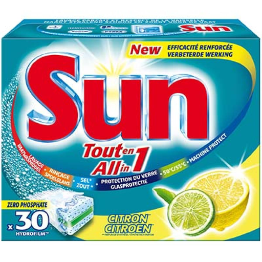 [8718114380544] SUN Tout En 1 Tablettes Lave-Vaisselle Citron 30 pièces