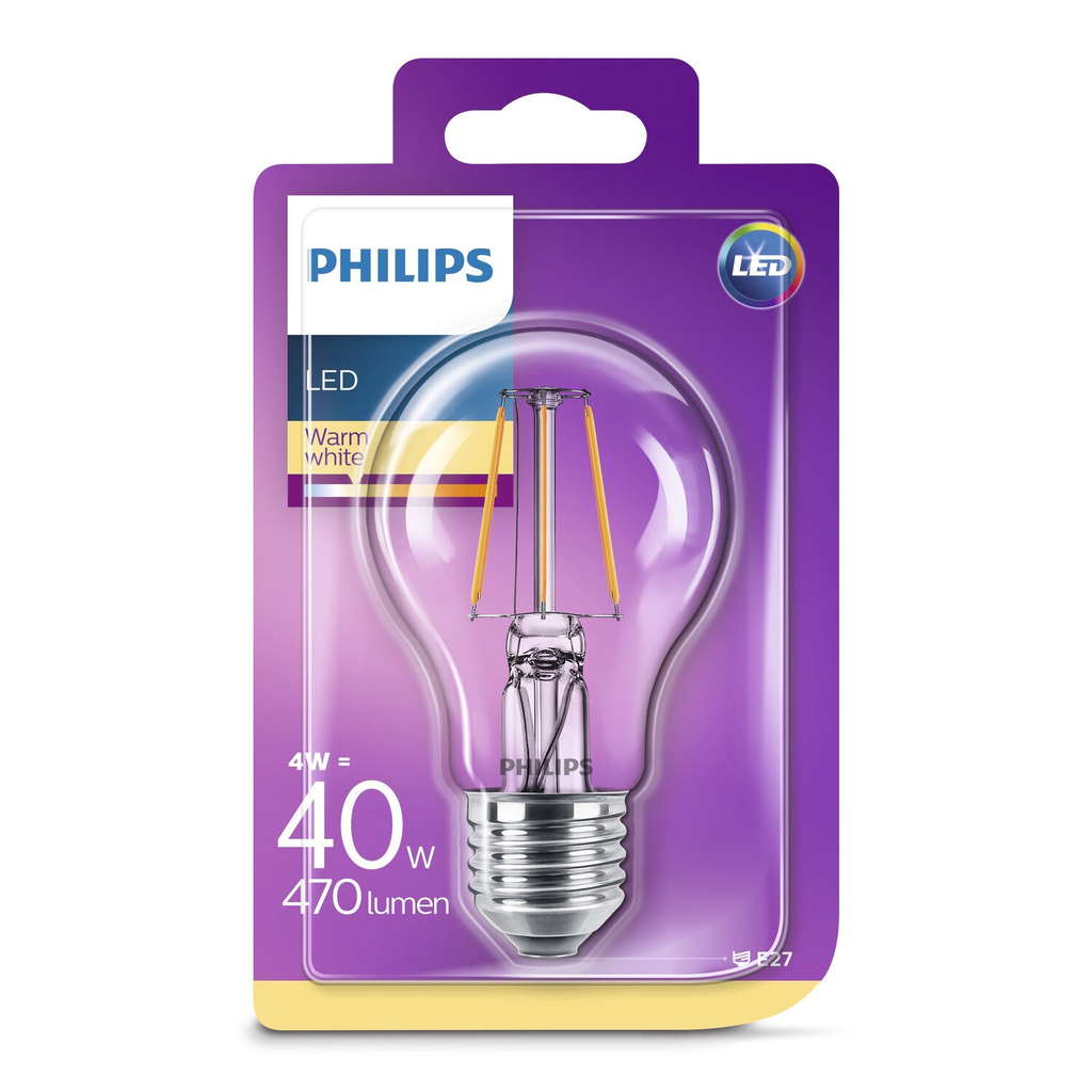 PHILIPS Lâmpada LED E27 Standard Branco Quente 4W