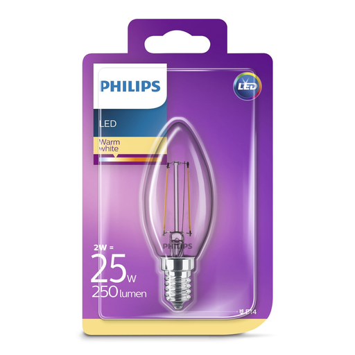 [8718696573853] PHILIPS Ampoule Led E14 Flamme Blanc Chaud 2W