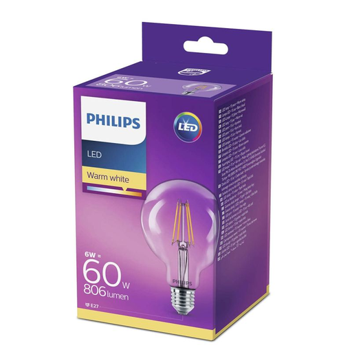 [8718696573976] PHILIPS Ampoule LED Globe Filament E27 60W