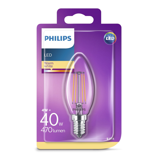 [8718696587355] PHILIPS Ampoule Led E14 Flamme Blanc Chaud 4W