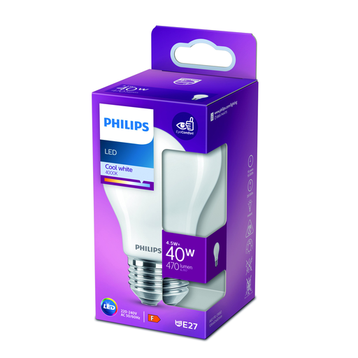 [8718699762490] PHILIPS Ampoule LED Standard E27 40W Blanc Froid Dépolie Verre, l'unité