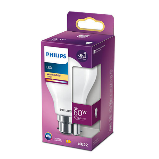[8718699762537] PHILIPS Ampoule LED Standard B22 60W Blanc chaud dépolie verre l'unité
