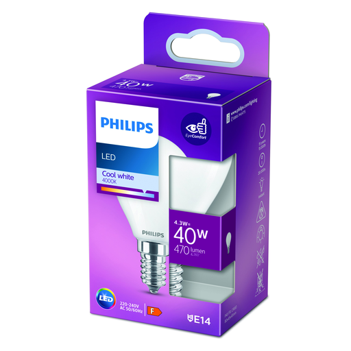 [8718699762797] PHILIPS LED Bulb E14 Globe Cool White 40W 1 unit