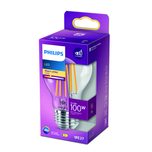 [8718699763015] PHILIPS Ampoule LED Standard E27 100W Blanc Chaud Claire Verre l'unité