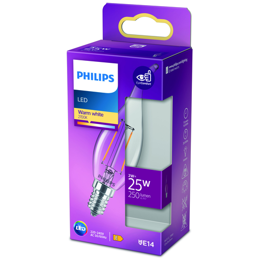 [8718699763190] PHILIPS LED Candle Tip Bulb E14 25W Warm White Clear Glass unit