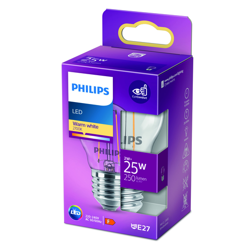 [8718699763299] PHILIPS LED Spherical Bulb E27 25W Warm White Clear Glass Single Unit