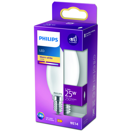 [8718699763374] PHILIPS Bombilla LED Vela 25W E14 Blanco Cálido la unidad