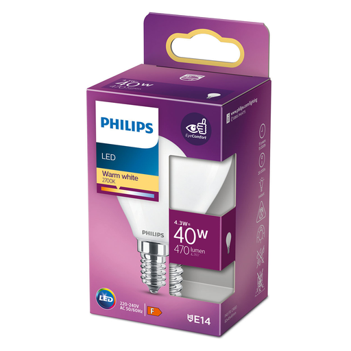 [8718699763435] PHILIPS Spherical LED Bulb E14 40W Warm White Frosted Glass 1 unit