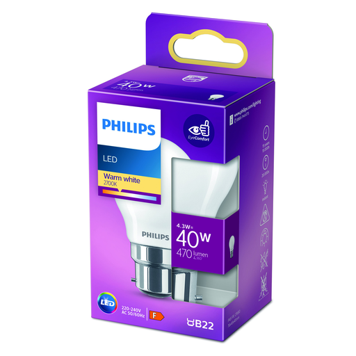 [8718699764937] PHILIPS LED Classic 40W esférica B22 blanco cálido no regulable, la unidad
