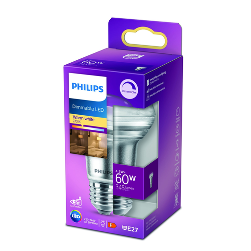 [8718699773830] PHILIPS LED Reflector Bulb R63 E27 60W Warm White Glass - unit