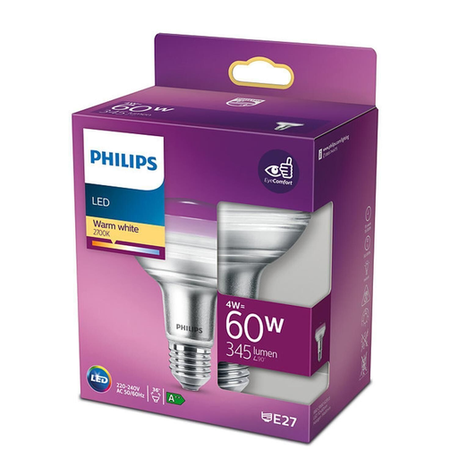 [8718699773854] PHILIPS Bombilla LED clásica reflector 4W E27 blanco cálido la unidad