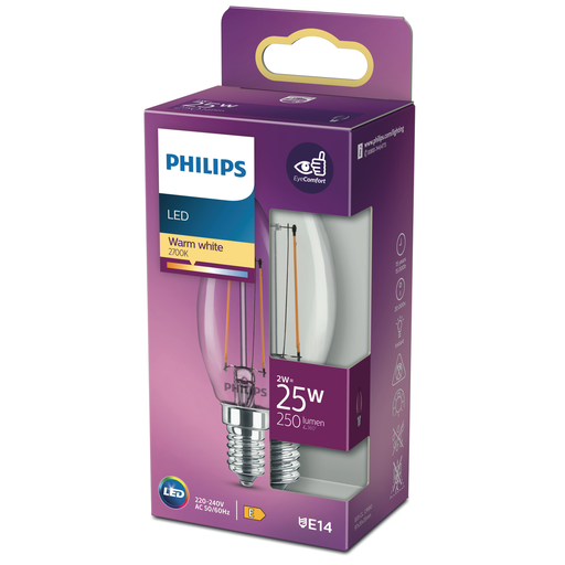 [8718699777531] PHILIPS LED FLAME Bulb 2W (25W) E14 Glass Warm White Non-Dim 1 unit