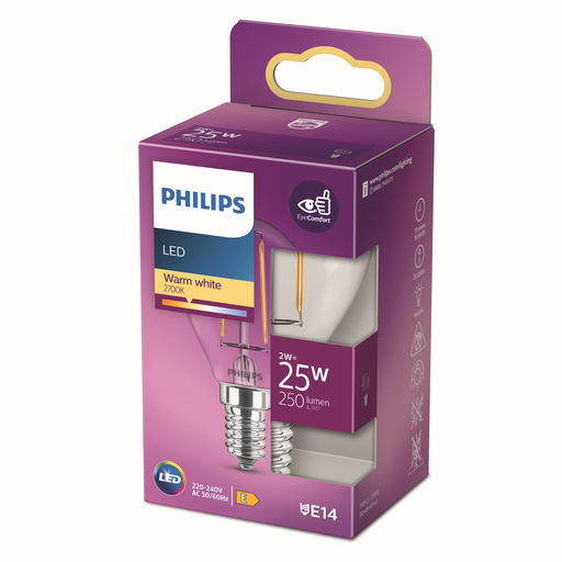 [8718699777555] PHILIPS LED Bulb E14 Globe Filament Warm White 25W per unit