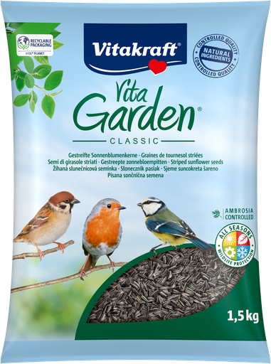 [3023610249819] VITAKRAFT Aliment Graines De Tournesol Striées Pour Oiseaux Garden Classic 1,5 kg