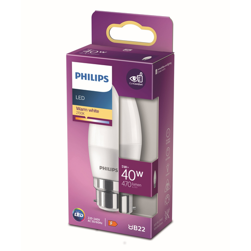 [8719514309425] PHILIPS LED Bulb B22 Flame Warm White 40W 1 unit