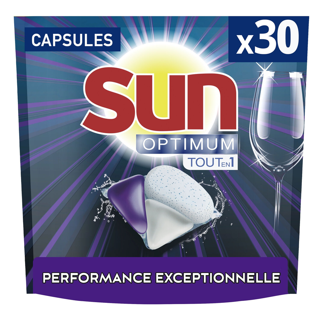 SUN Dishwasher Capsules Performance Optimum All In 1, 30 capsules pouch