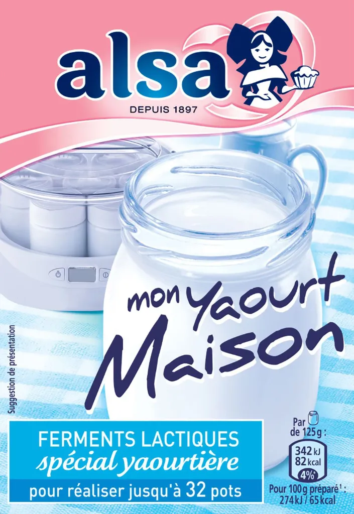 Alsa Ferments Lactiques Spécial Yaourtière Pour Préparation De Yaourts Maison Environ 32 : Les 4 Sachets 2 G