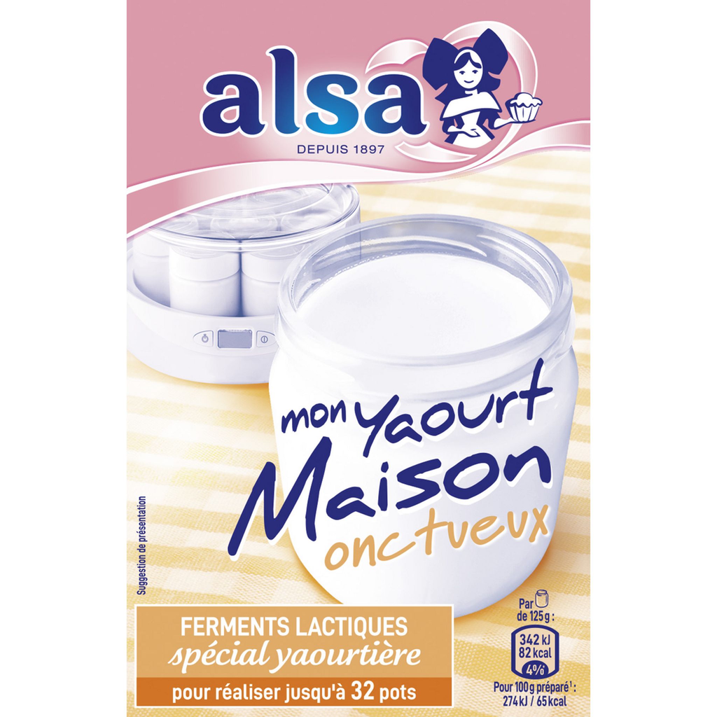 Alsa Ferments Lactiques Onctueux Spécial Yaourtière Pour Yaourt Maison Environ 32 Yaourts : Les 4 Sachets De 2 G