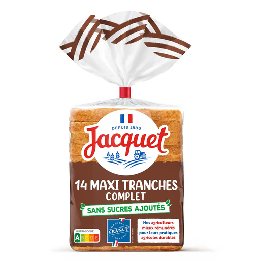 [3029330022428] JACQUET Pão de forma integral fatias grandes com côdea sem açúcares adicionados 550 g