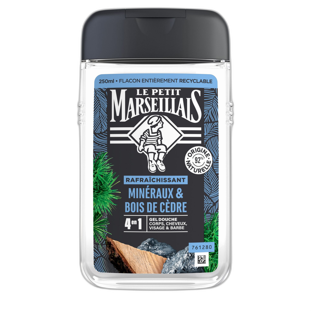 Le Petit Marseillais Rafraichissant Minéraux & Bois De Cèdre 4En1 Gel Douche Corps, Cheveux, Visage & Barbe 250Ml