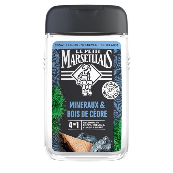 Le Petit Marseillais Rafraichissant Minéraux & Bois De Cèdre 4En1 Gel Douche Corps, Cheveux, Visage & Barbe 250Ml