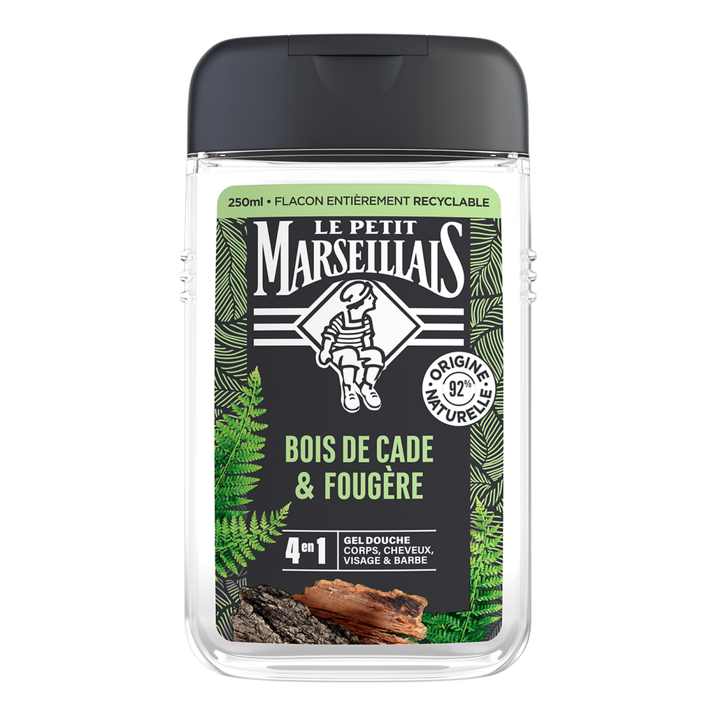 LE PETIT MARSEILLAIS Gel de ducha hombre 4 en 1 madera de enebro y helecho 250 ml